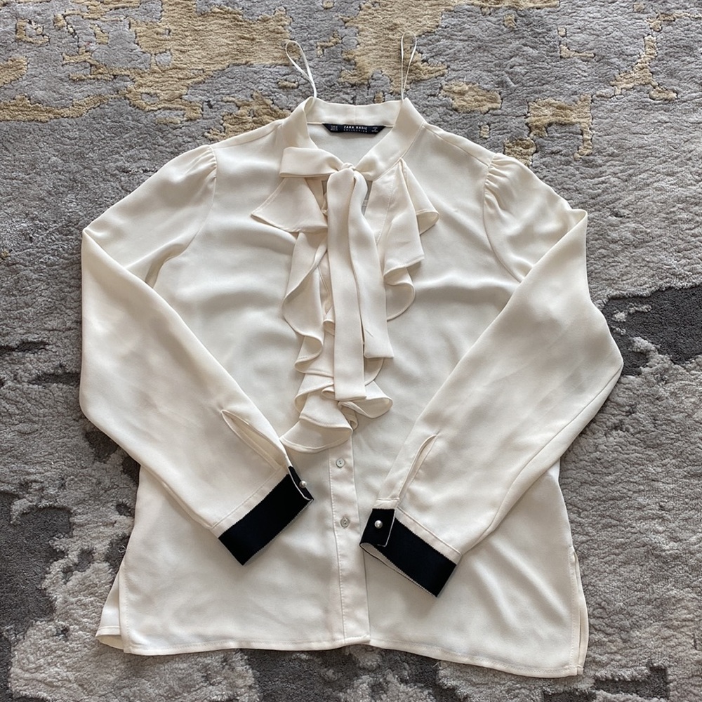 Zara Basic Collection Cream/Black Piped/Sleeve Ru… - image 2